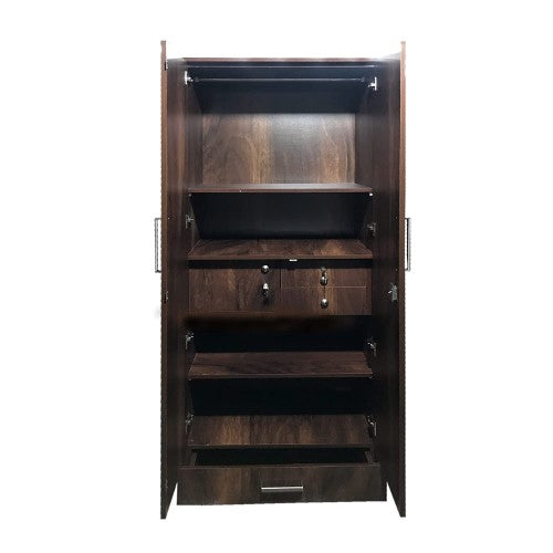 Engineered Wooden 2 Door Wardrobe for Bedroom with Mirror attached | Cupboard with Locker 2 drawers , 4 Shelf , Shoerack and Hanging space for clothes