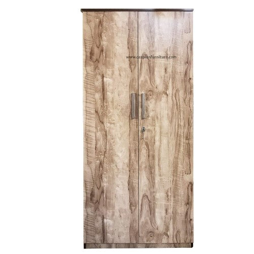 African Wood Textured 2 Door Wardrobe with 3 Shelves, Drawer and Hanging Space for Clothes | Wardrobe for Bedroom