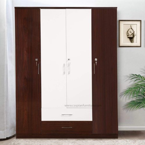 4 Door White and Brown Wardrobe for Bedroom with Drawers, Shelves and Hanging Space | 4 Door Wardrobe for Clothes Wooden Furniture