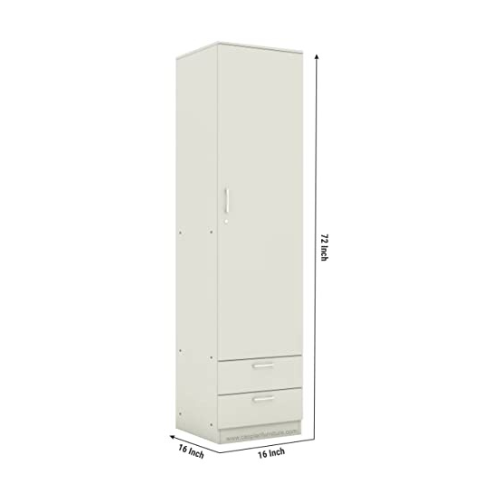 Super White Engineered Wood Single Door Wardrobe