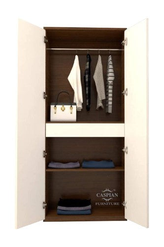 Black Wenge 2 Door Wardrobe with 4 Shelves, Mirror and Hanging Space for Clothes | Wardrobe for Bedroom