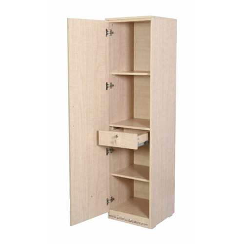 Rolex Light Finish Engineered Wood Single Door Wardrobe/Cupboard with 4 Compartments and 1 Drawer