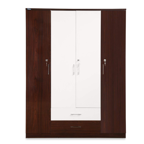 4 Door White and Brown Wardrobe for Bedroom with Drawers, Shelves and Hanging Space | 4 Door Wardrobe for Clothes Wooden Furniture