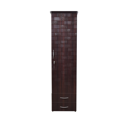 Engineered Wood Brick Textured Single Door Wardrobe (Black)