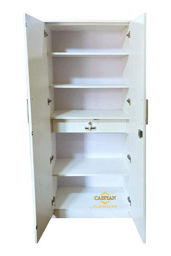 Super White Texture 2 Door Wardrobe/Cupboard with 5 Shelves and Drawer | Wardrobe for Bedroom