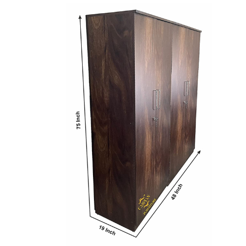 4 Door Wardrobe in Brown JungleWood Finish for Bedroom | 4 Door Cupboard with 2 Drawers, 6 Shelves and Ample Hanging Space for Clothes