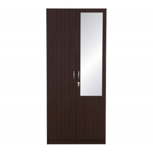 Walnut 2 Door Wardrobe with Mirror 2 Shelves and Hanging Space for Clothes |2 Door Wardrobe for Bedroom