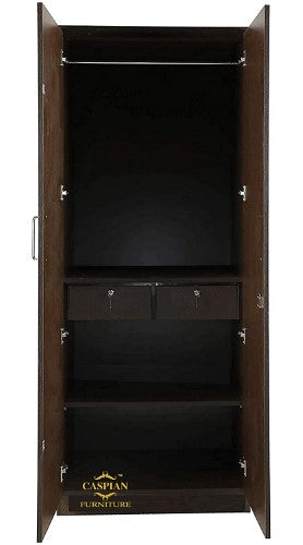 Junglewood Texture 2 Door Wardrobe/Cupboard in Brown with 2 Drawers, 3 Shelves and Hanging Space for Clothes