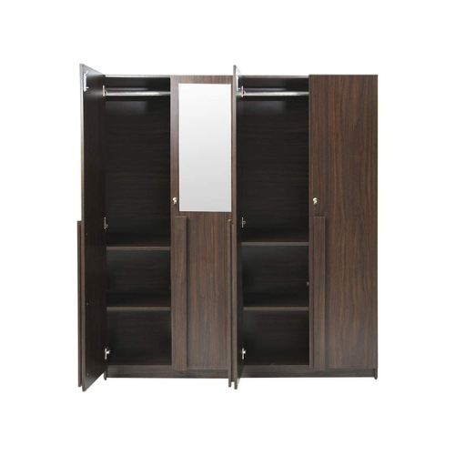 4 Door Wardrobe for Bedroom with Mirror, Shelves and Hanging Space | 4 Door Wardrobe for Clothes Wooden Furniture