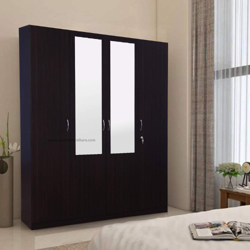 Engineered Wood 4 Door Wardrobe with Drawers, Shelves, 2 Mirrors and Hanging Space for Clothes