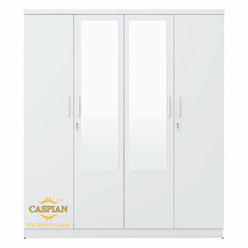 Super White 4 Door Wardrobe with 2 Mirrors|Wardrobe for 2 Persons |Drawers and Lock, 3 Shelves and Hanging Space for Clothes(60" *17*"75 inch)