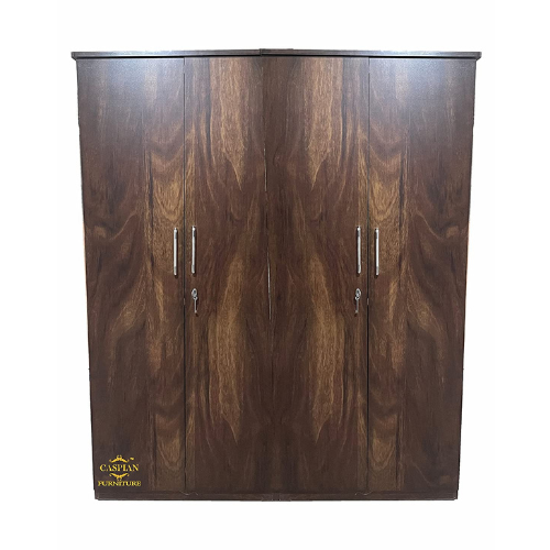 4 Door Wardrobe in Brown JungleWood Finish for Bedroom | 4 Door Cupboard with 2 Drawers, 6 Shelves and Ample Hanging Space for Clothes