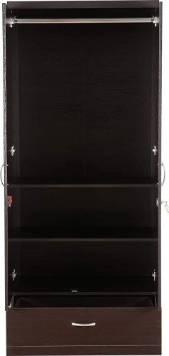 Walnut 2 Door Wardrobe with Mirror, 2 Shelves, Drawer and Hanging Space for Clothes |Wardrobe for Bedroom | Wardrobe for Clothes