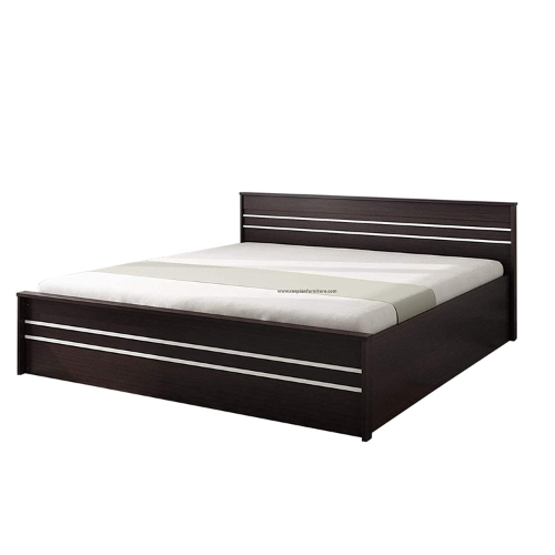 Engineered Wood Striped Queen Size Bed with Storage/Mattress Size 72 x 60 Inches (Walnut Finish)