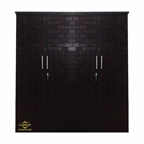 4 Door Wardrobe in Brick Texture for Bedroom | Engineered Wood Cupboard for Clothes and Accessories