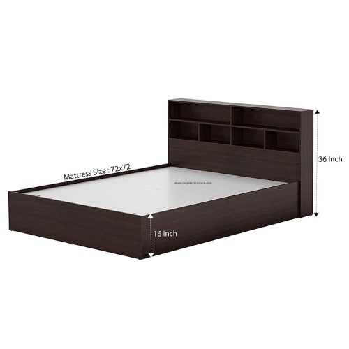 Engineered Wood Modern Style King Size Bed with Shelves & Storage