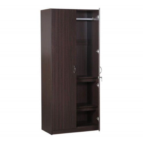 Walnut 2 Door Wardrobe with 2 Shelves and Hanging Space for Clothes |2 Door Wardrobe for Bedroom | Wardrobe for Clothes