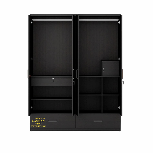 Engineered Wood 4 DOOR Wardrobe with 3 Drawers, 8 Shelves and Hanging Space for Clothes || Wooden Cupboard