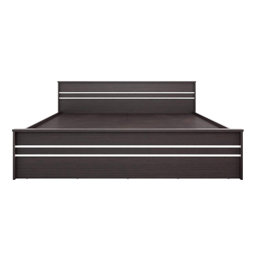 Engineered Wood Striped Queen Size Bed with Storage/Mattress Size 72 x 60 Inches (Walnut Finish)