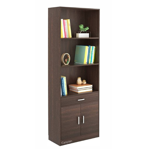 Engineered Wood Open Book Shelf with Drawer and Cupboard in Walnut Brown/Storage Unit