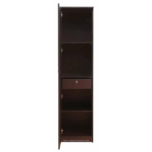 Coffee Brown Engineered Wood Single Door Wardrobe/Cupboard 4 Compartments, Drawer and Hanging Space for Clothes