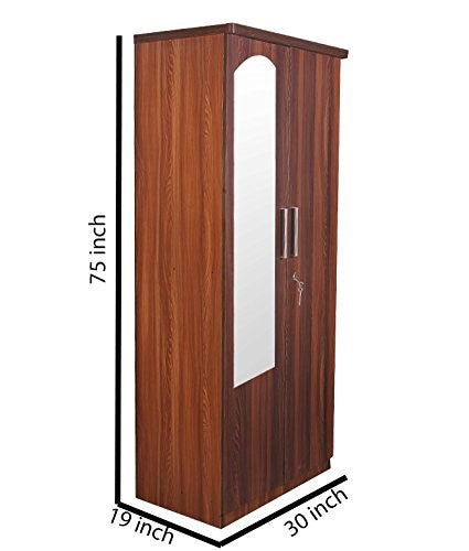 Asian Dark 2 Door Wardrobe with 2 Dawers 5 shelves and hanging space for clothes for Bedroom | Engineered Wooden Wardrobe for Home