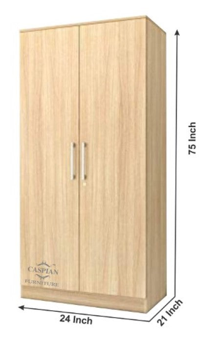 Rolex Light Colour 2 Door Wardrobe for Bedroom with 2 Drawers, 3 Shelves and Hanging Space for Clothes | Cupboard for Home