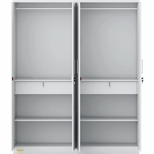 Super White Engineered Wood Drawers and Lock, 3 Shelves and Hanging Space 4 Door Wardrobe Without Mirror
